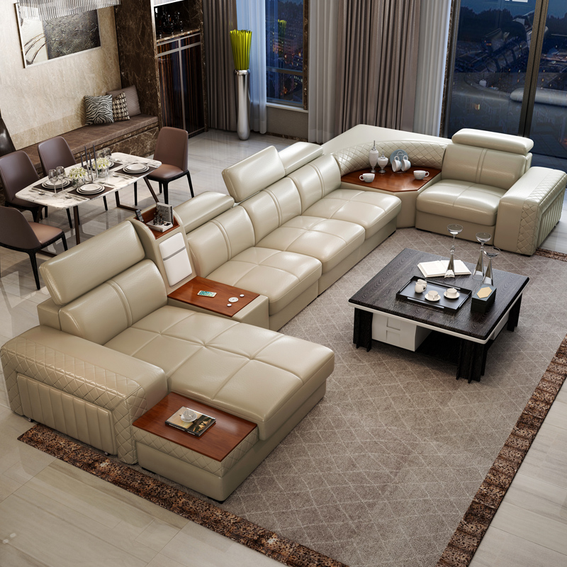 Home Cinema Room Accessories - Genuine Leather Modern Sofas Minimalist Luxury