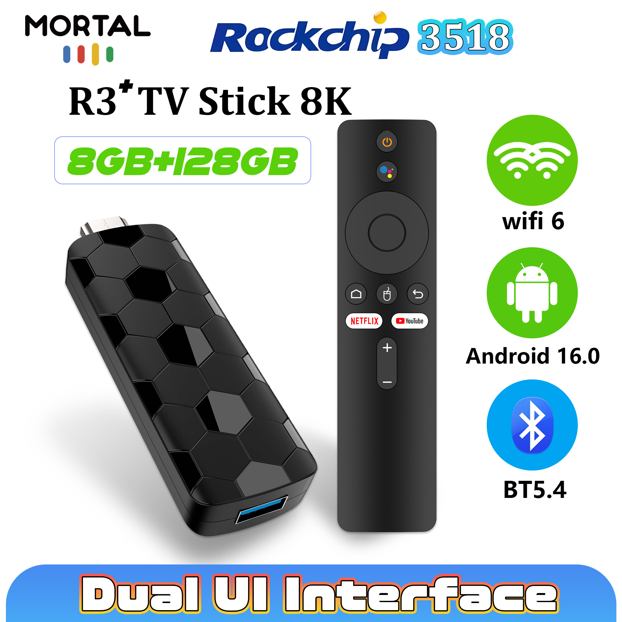 Mortal R3+ TV Stick Android 16 - Home Cinema App recension och pris